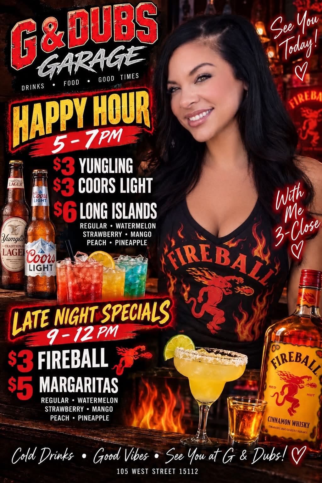 Angie behind the bar at G & Dubs Garage