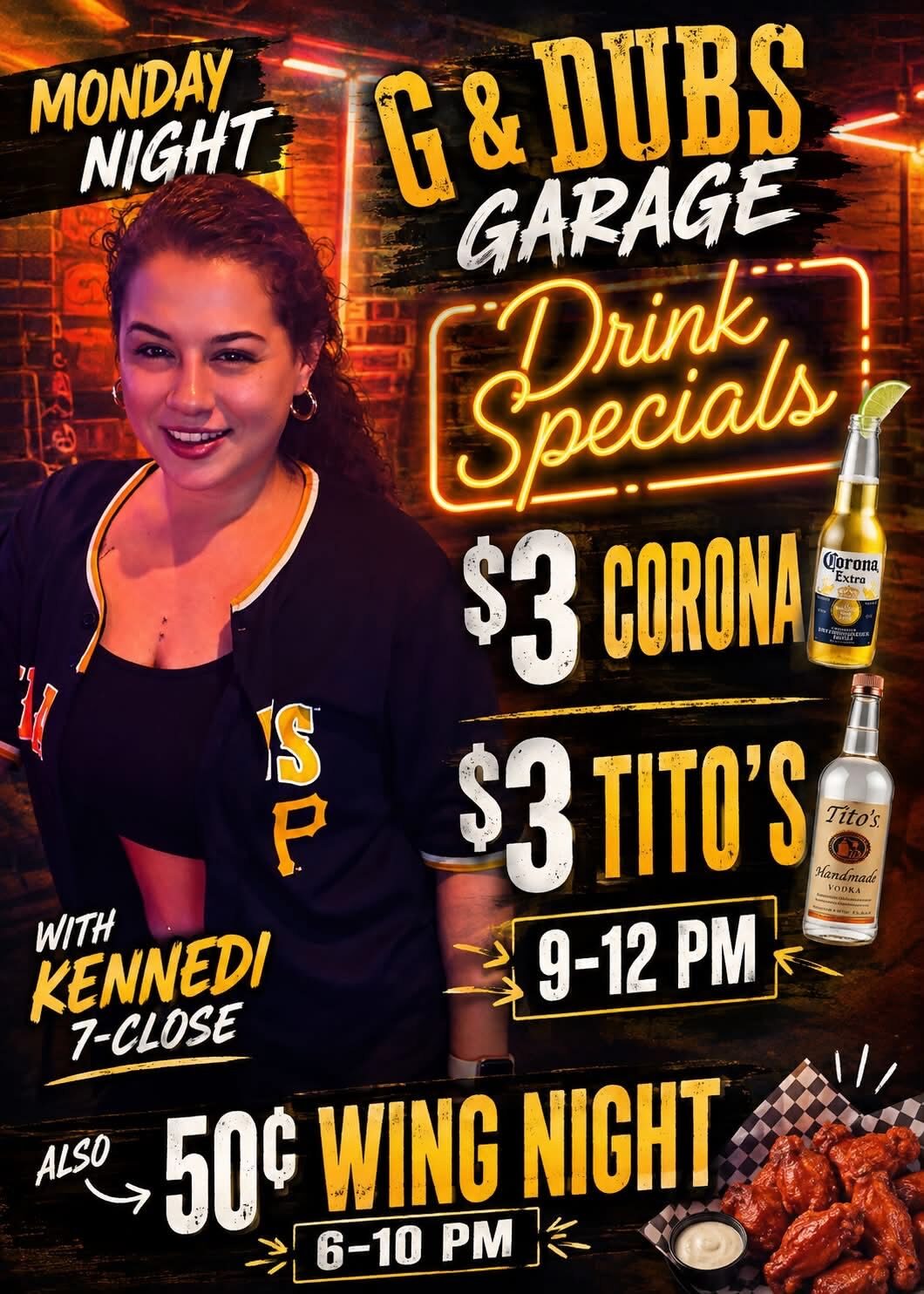 Kennedi behind the bar at G & Dubs Garage